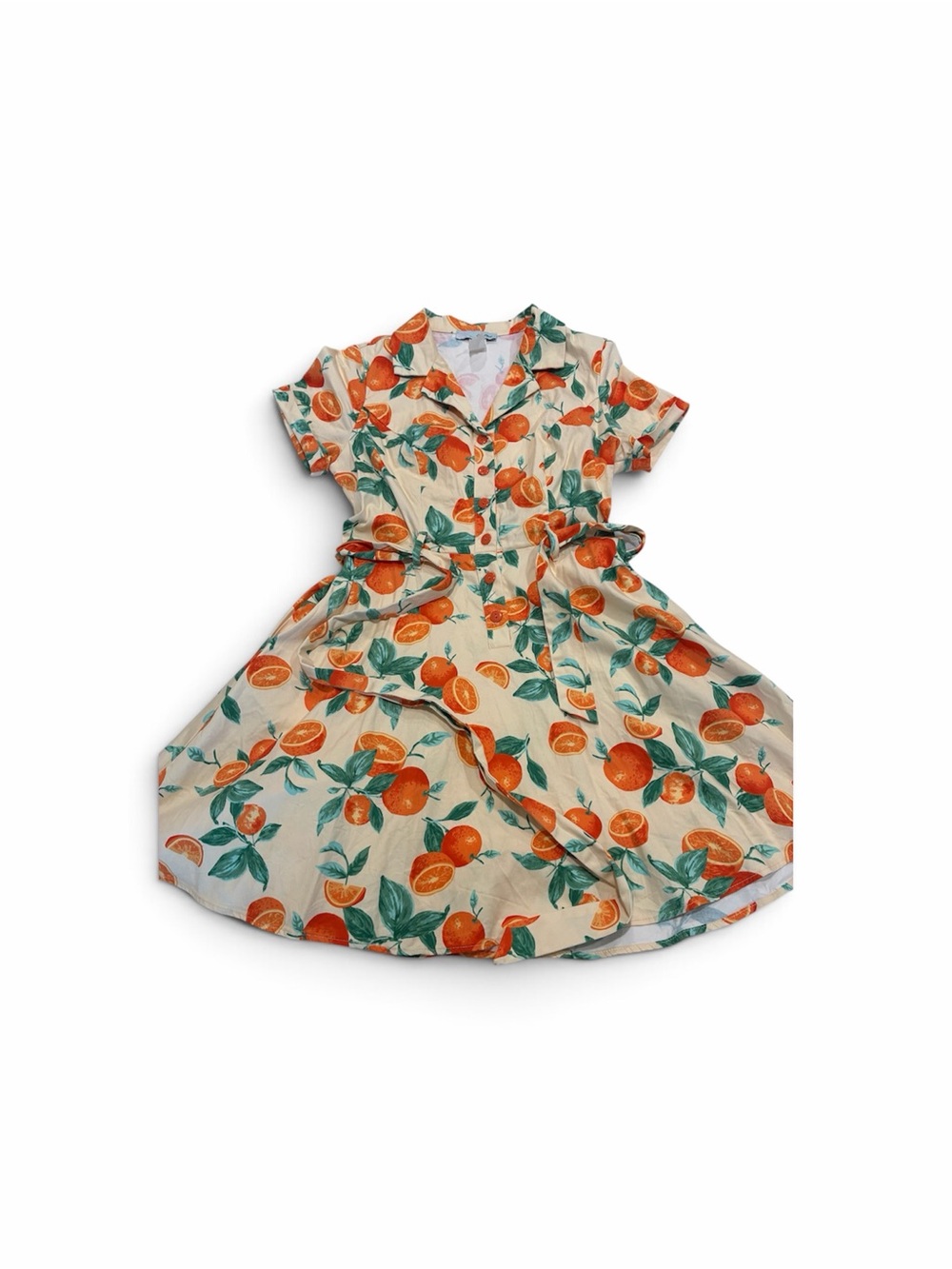 Retro 50s inspiredOrange Grove Print Cotton Dress - Cream & Orange